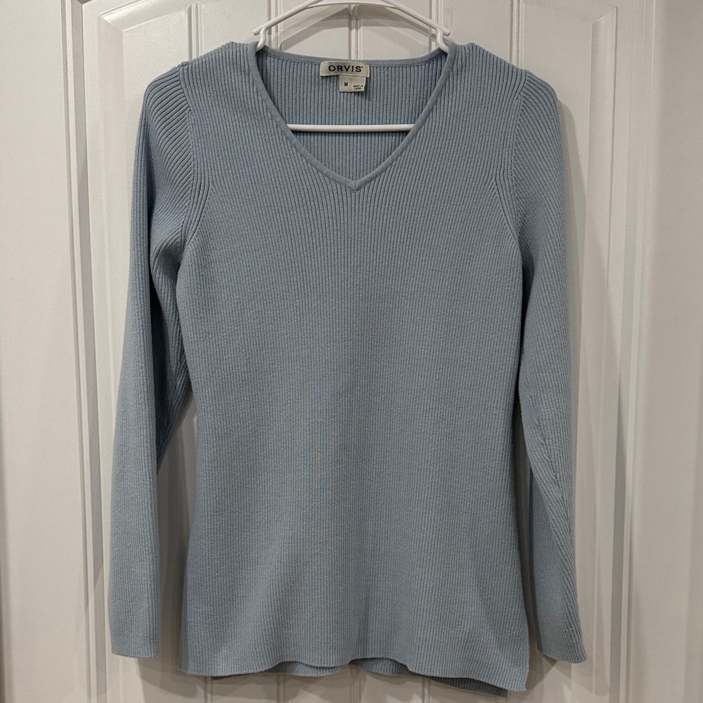 EUC Orvis Sky Blue Knit V-Neck Pullover